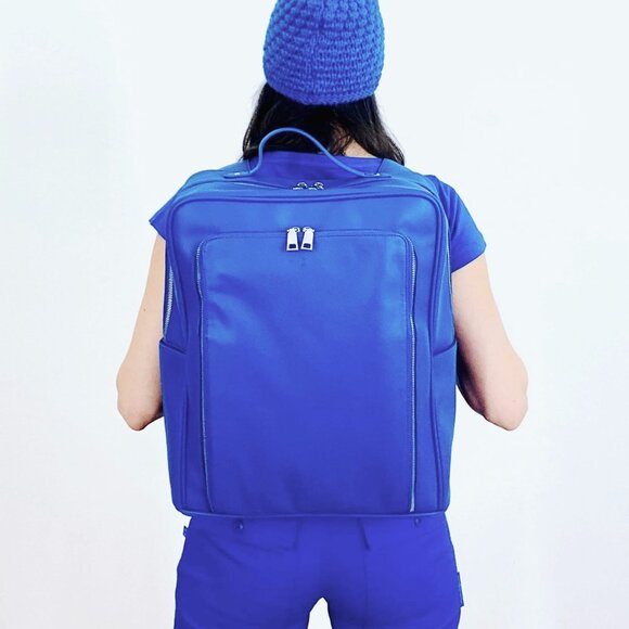 BLUE BACKPACK MONOCHROME VEGAN LEATHER - Picture 1 of 5